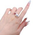 wholesale S925 Silver New Product 4*6 Pigeon Blood Red Zircon 12mm Pearl Openable Ring for Women Live Streaming-0-4