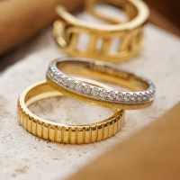 wholesale S925 solid silver double-row brushed vintage ring, classic and stylish unisex band for versatile everyday wear-BZ0554-Gold-Platinum>US Size 6