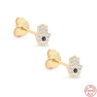 wholesale S925 Sterling Silver Angel Eye Black Zircon Earrings, Tiktok Viral Studded Exquisitehot Accessory-Gold