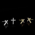 Sterling Silver Moissanite Cross Geometric Earrings, High-Quality Export-0-2