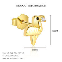 wholesale S925 Sterling Silver Animal Black Zircon Light Luxury Earrings, Women's Fashion Retro Trendy Minimalist Earrings-E5115-Gold/Single 925 Silver