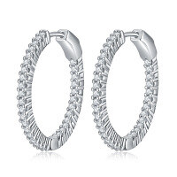 wholesale S925 Silver Cross-Border New European and American Hoop Earrings, Women's High-End Moissanite Stud Earrings, Wholesale from Manufacturer-Zircon 15mm>925 silver