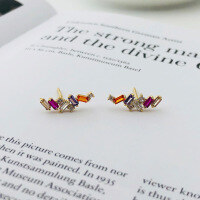 wholesale S925 Sterling Silver Women's Earrings With Irregular Colored Zircon In, Cross-border Spot-E2192_Gold 925 Silver