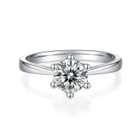 wholesale S925 Sterling Silver One-Carat Moissanite Diamond Ring, Minimalist European and American Wedding Ring for Women, High-End Jewelry Wholesale-Platinum US size 5#