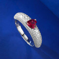 wholesale Metal: 925 Sterling Silver, European and American New Style 5*5mm Heart-shaped Pigeon Blood Red Ring with Luxurious Full Diamond Setting for Women, Daily Luxury Design-0-5