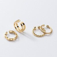 wholesale S925 Sterling Silver Summer Ear Cuff Without Piercing Double Layer Hollow Twist Chain Women's Ear Clip G9767-S925 silver pair with gold finish 925 silver