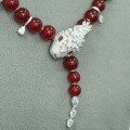 wholesale Metal: 925 Silver Gold Plated Pendant Chain High Carbon Diamond Treasure Family Serpent Dove Blood Red Natural Chalcedony Luxury Women's Necklace-0-2
