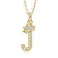 Gold-Plated Copper Crown Zircon Quartz Letter Pendant Necklace-0-13