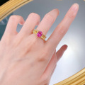 wholesale Metal: S925 Silver Gold Plated Style: Exquisite Vintage Hong Kong Style Red Tourmaline 6*8 Wide Square Ring Fashion Item-0-3
