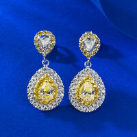 wholesale S925 Silver New Drop-shaped Fashion Trend Zircon Earrings for Cross-border Dropshipping-E548 Yellow Diamond 925 Silver