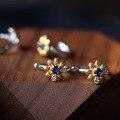 wholesale S925 Sterling Silver Wholesale Natural Sapphire Small Daisy Ear Clasps, Versatile Spring and Summer Small Silver Flower Ear Studs-0-1