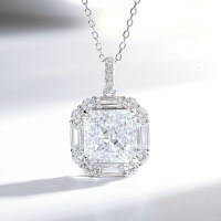 925 Silver Iced Flower Necklace with Full-Cut Radiant High-Carbon Diamonds in Purple, Yellow, and Pink.-White Diamond - XL060  Single Pendant