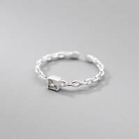 wholesale S925 Sterling Silver Square Diamond Geometric Ring Minimalist Hollow Lock Chain Simple Internet-famous Single Diamond Jewelry J9071-S925 silver one silver opening adjustable