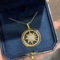 Silver-Gold Plated Round Compass Sun Pendant Moissanite Necklace DIY Jewelry-0-2