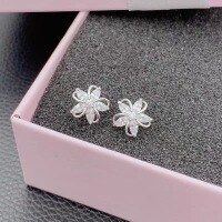 wholesale S925 Sterling Silver Fashion Swirl Bloom Exquisite Flower Stud Earrings for Women, Small Niche Minimalist Zircon Inlaid Ear Wholesale-Flower Earrings 925 Silver