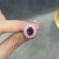 wholesale 925 Sterling Silver Commute Lady Dior Style Oval Pigeon Blood Red Ruby 2 Carat Ring Women's Fashion Simple and Versatile-0-1