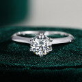 S925 Sterling Silver Moissanite Ring, Classic Six-Prong Crown Engagement Ring for Women-0-4