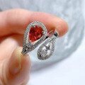 wholesale Metal: 925 Sterling Silver, 6*8mm Pear Cut Pigeon Blood Red Adjustable Ring for Women, European and American Fashion, Versatile Styling, Mu Jing Jewelry New Collection-0-2