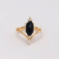 wholesale S925 Silver Plated 14k Gold with Black Onyx Japanese Light Luxury Design Set Ring-Black Onyx Ring Mido No. 6