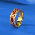 wholesale S925 silver jewelry new design Chinese red resin patterned ring with golden royal ambiance, neo-Chinese retro style-0-1