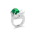 wholesale 925 Silver Gold-Plated Ring with High-Carbon Diamond Muzo Green Sugar Loaf Cut, New Chinese Style Chinese Dragon, Versatile Jewelry for Women-0-4