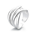 wholesale S925 Sterling Silver Korean Style Bold Line Crossed Layered Irregular Geometric Trendy Open Ring-0-4