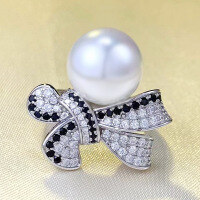 wholesale S925 silver new artificial synthetic 12mm pearl ring for women, luxurious and fashionable European style-R786 Pearl Ring>Size 5