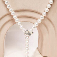 wholesale Metal material first: Zhu Zhifan Jewelry new10*10mm bow pearl necklace for women adjustable-N262 Pearl Necklace 925 Silver