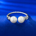 wholesale S925 silver Euro-American minimalist geometric open ring with 6mm pearl in-0-5