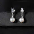wholesale S925 Sterling Silver Fashionable Light Luxury Style Natural Freshwater Pearl Earrings Women Elegant Gemstone Inlaid Ear Studs-0-0