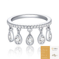 Silver Fringe Ring with Moissanite, Creative and Tarnish-Resistant.-27 Moissanite pebbles (with GRA certificate)  US size 5 / Hong Kong size 11