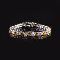 wholesale S925 Sterling Silver Cross-Border New White Topaz Tennis Chain 3/4/5/6mm with Natural Citrine Gemstone Bracelet-5mm Natural Citrine + White Topaz Bracelet 7 inches (about 17.7cm)