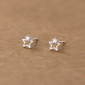 wholesale 999 Silver Fresh and Sweet Ins-Style Niche Design Single Diamond Hollow Five-Pointed Star Earrings M06041-0-3