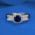 wholesale Metal S925 Sterling Silver Simulated Royal Blue 5*5mm Fat Square Ring Unisex Minimalist Style-0-3