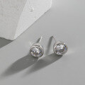 wholesale S925 Sterling Silver 406 Korean Version Ins Small and Minimalist Design Versatile Geometric Circle Zircon Textured Stud Earrings for Women-0-0