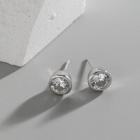 wholesale S925 Sterling Silver 406 Korean Version Ins Small and Minimalist Design Versatile Geometric Circle Zircon Textured Stud Earrings for Women-White gold 3mm zircon