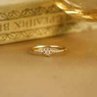 wholesale S925 Sterling Silver Plated 14k Gold Shining Rose Moissanite Exquisite Sweet Dainty Ring-Flower Ring No. 5