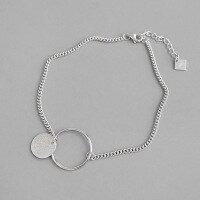 wholesale S925 Sterling Silver SB020 Korean-style Ankle Chain with Minimalist Geometric Circle and Round Charm, Versatile Silver Jewelry for Women-18K gold>925 silver