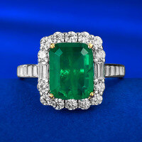 wholesale S925 Silver New Style Simulated Emerald 2 Carat Group Setting Full Diamond Ring for Women 7*9 Cross-Border-R576 Green Diamond No. 7