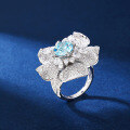 wholesale Wholesale S925 Sterling Silver Cross-border Exquisite Craftsmanship Aquamarine High-Carbon Diamond Zircon Flower Gold-Plated Ring-0-3