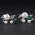 wholesale S925 Sterling Silver Natural Freshwater Pearl Adjustable Opening Ring for Women, Fashionable and Elegant Gemstone Ring-0-0