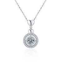 S925 Sterling Silver Moissanite Pendant Heart Necklace-White gold  1 carat moissanite