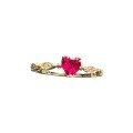 wholesale 18K gold natural ruby ring with vintage lace small heart design, a luxurious piece-0-4