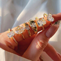 wholesale S925 Sterling Silver Geometric Ice-Cut Cubic Zirconia Ring for Women, Unique Design, Niche Luxury, Ultra-Sparkling-DY121175-SG-WH 7