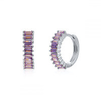wholesale Metal Bohemian Earrings Hot Sell In Europe & Usa Simple Crystal Huggies Hoop Christmas Jewelry Gifts-Platinum-Purple Diamond