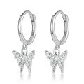 wholesale S925 Sterling Silver Micro-Paved Zircon Butterfly Earrings, Fashionable Pastoral Style, Fresh and Delicate Insect-Themed Dynamic Exquisite Hoop Ear Clasps-0-4