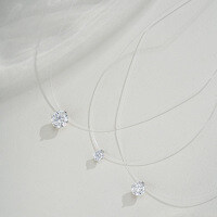 Sterling Silver Invisible Fishline Pendant Necklace with 1ct Moissanite.-Fishing line ring 1CT-10 size