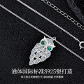 Sterling Silver Europe-US Cross-Border Micro-Set Moissanite Owl Pendant Necklace-0-0