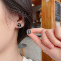 wholesale S925 Sterling Silver Minimalist Black Enamel Letter CD Ear Studs Trendy Fashion Ins Style Earrings-0-2