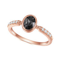 wholesale S925 Sterling Silver with Rose Gold Plated Inlaid Natural Black Rutilated Quartz Ring-S925 Silver + Natural Black Rutilated Quartz  US Size 10
